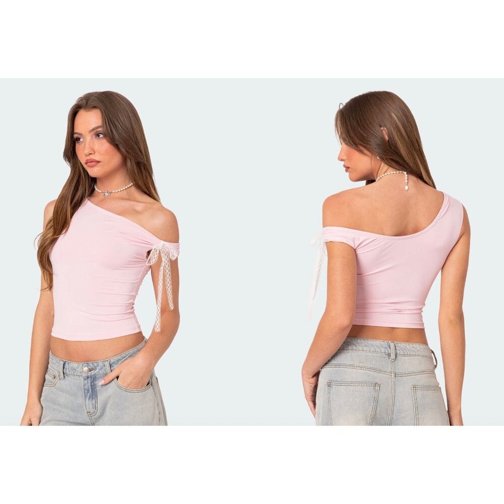 Edikted Lace Bow Asymmetric Top Size small NWT